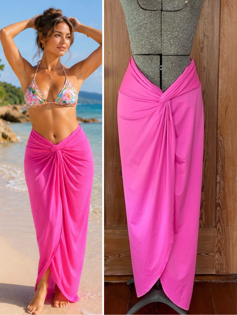 SKIMS Swim Sarong Maxi Skirt Bright Taffy Pink Cover-Up Size 2X💛🎀